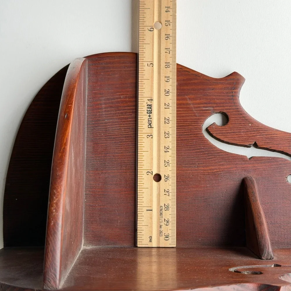 Vintage Handmade Wooden Cello Violin Shape Corner Shelf Rustic Music Room Cabin